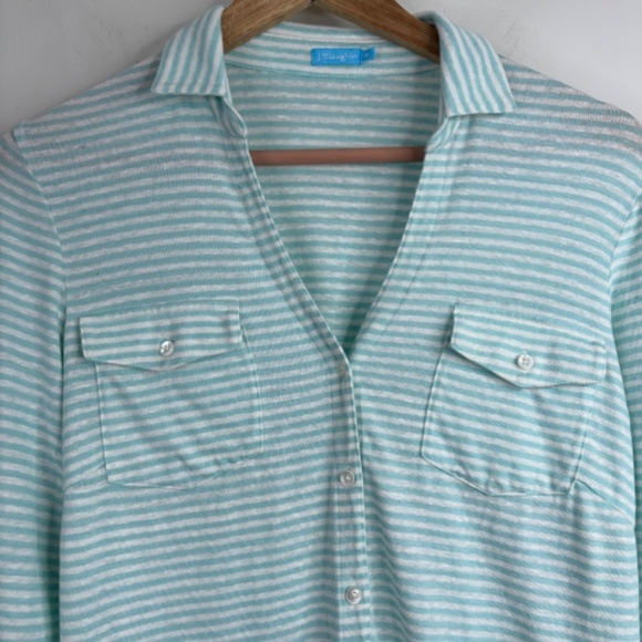 J McLaughlin Brynn Linen Shirt M Stripe Button Long Sleeve Preppy Coastal Beach - Picture 4 of 12